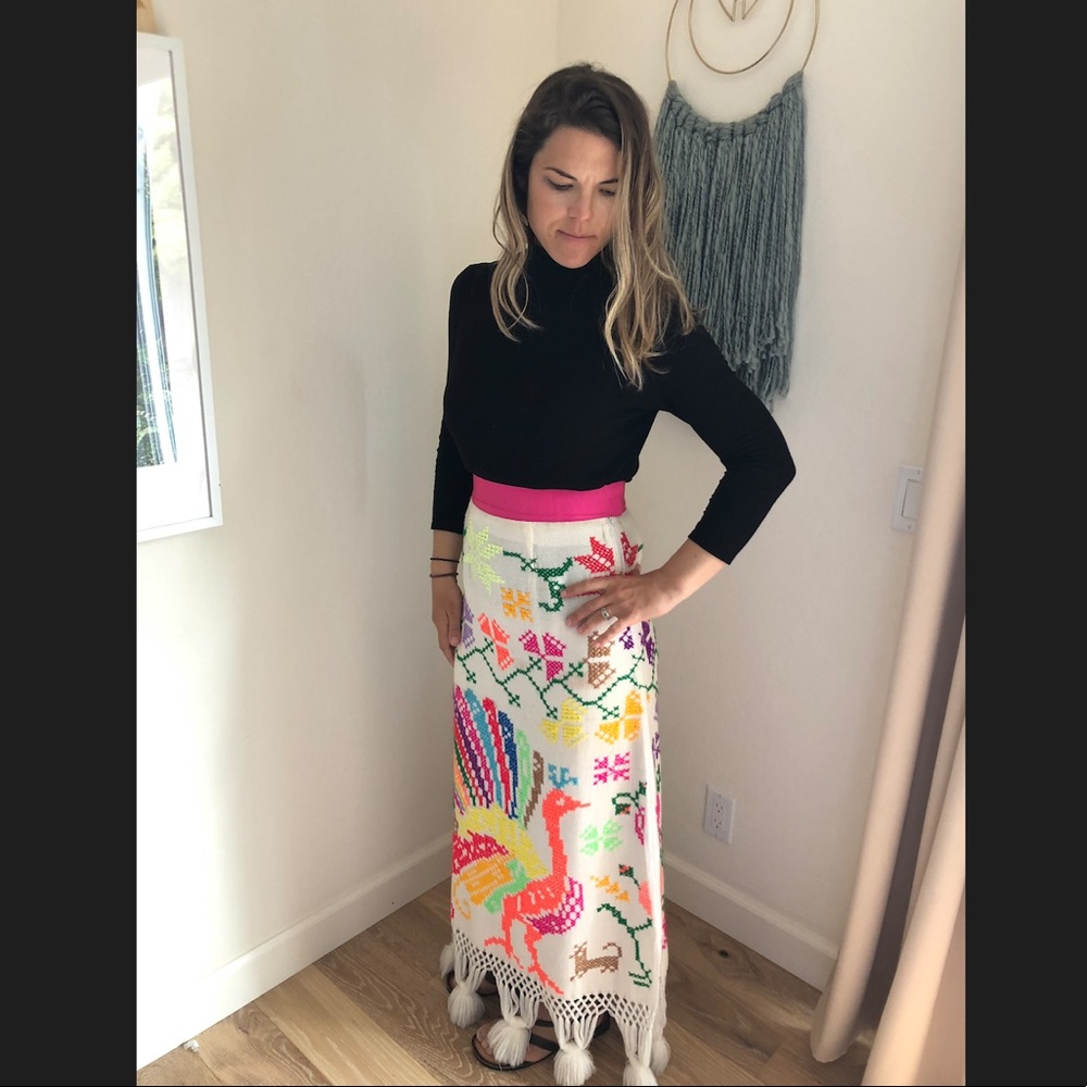 Vintage Handmade Embroidered Peacock Skirt